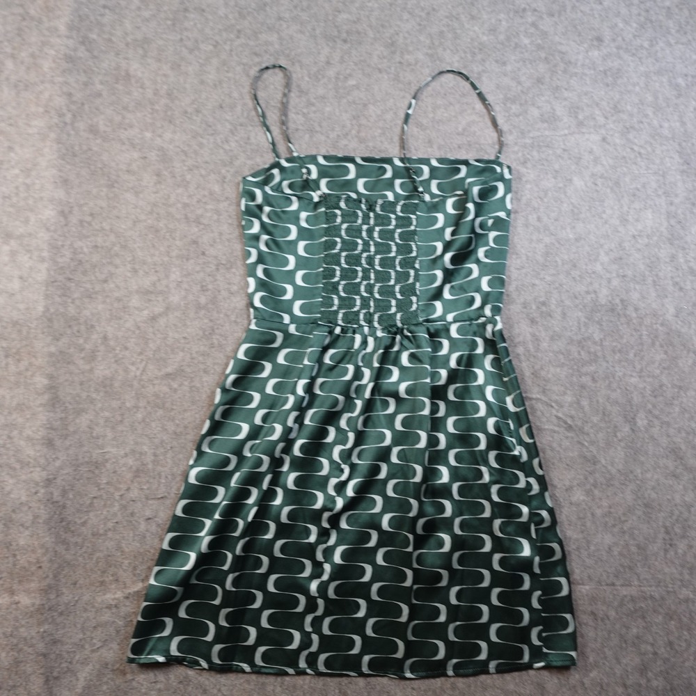Reformation Dress Womens 2 Green Blue Kosta Silk Venture Mini Satin Smocked - Picture 4 of 11